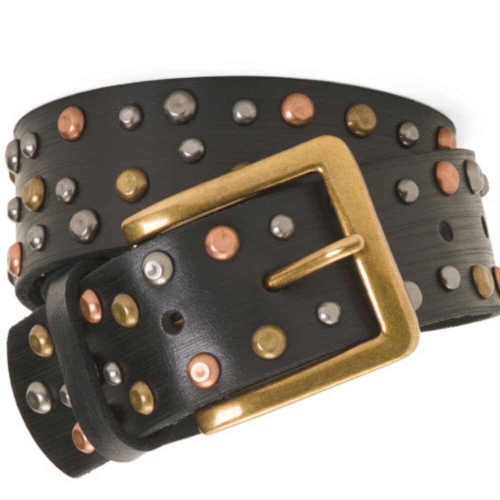 NEW MOST WANTED Brown 3 tone metal Distressed Studded Leather Belt   1T8